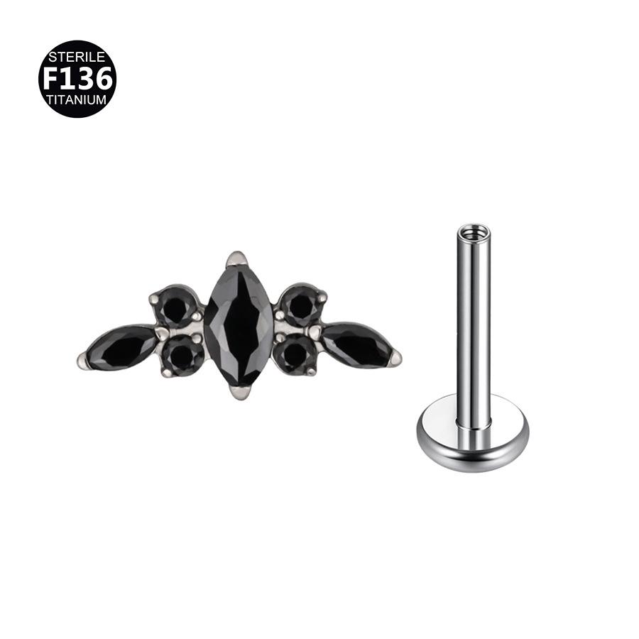 F136 Titan Marquise Blume Piercing Schmuck - Intern Gewindestecker für Ohr, Lippe, Nase, 1,2/1,0mm Dicke