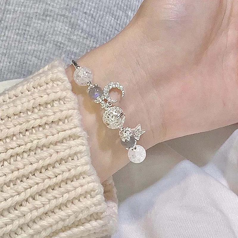 Y2K Beaded Bracelet Moon Star Rhinestone Beaded Bracelet Elegant Fashion Zircon Bracelet Jewelry Gift