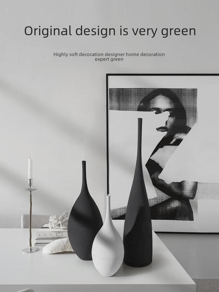 Bei Hanmei Long-Neck Ceramic Vase - Hand-Brushed Decor for Home Furnishing