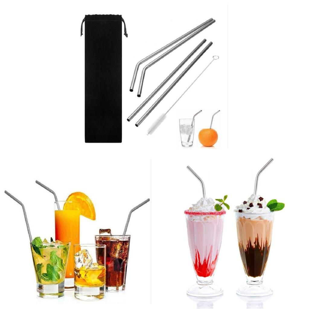 Stainless Steel Reusable Milk Tea Coffee Straws Set For Adults