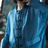 Johnature Women Vintage Long Shirts Stand Long Sleeve Button Patchwork Pockets Spring Chinese Style Blouses