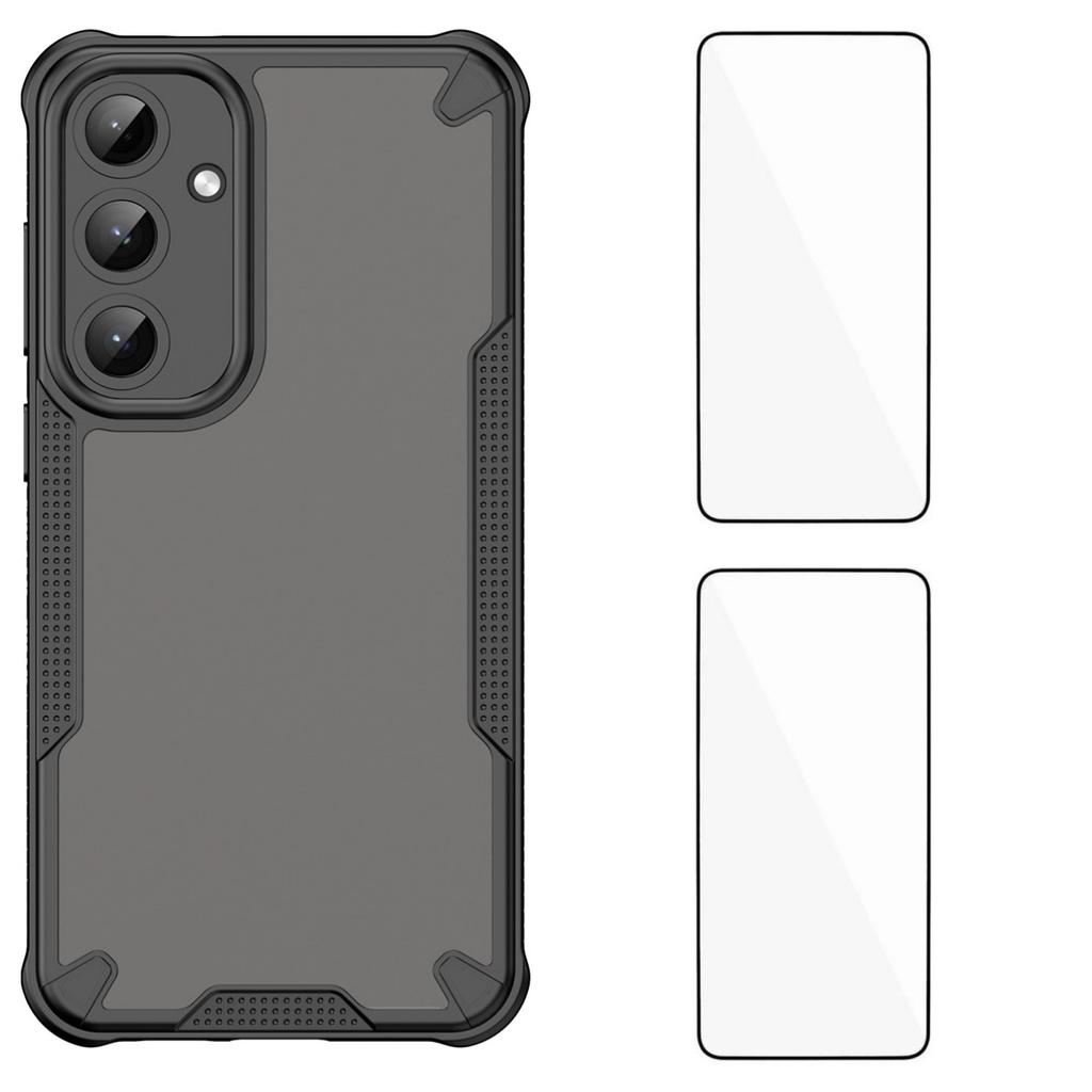 Für Samsung Galaxy S25+ Rückseite WANLONFENG MFFJ2 Serie TPU+Acryl Handyhülle mit 2 Stück gehärtetem Glas