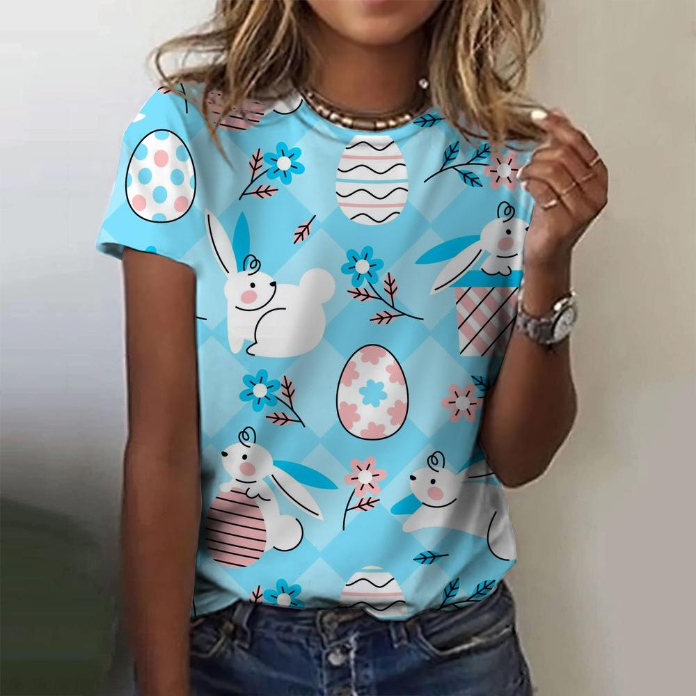 Easter Bunny Women's T-shirt Pattern Girls' Clothes Summer Round Neck Short Sleeve T-shirt Women's Street Wear Oversized Shirt