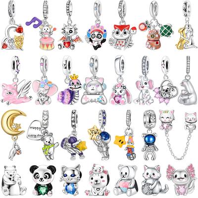 Animal Charms Copper Bear Rabbit Dog Panda Elephant Pig Kapibala Beads Pendants Fit Bracelet Diy Fine Jewelry Gift