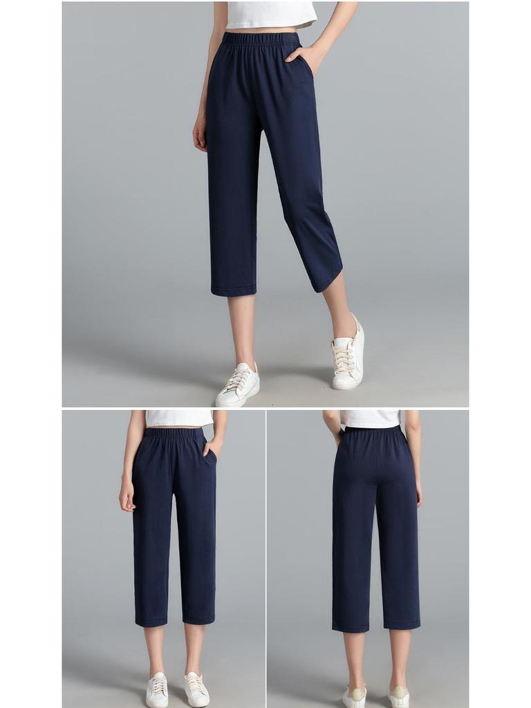 Women's Summer Cotton Breathable High-Waist Loose Straight Cropped Pants