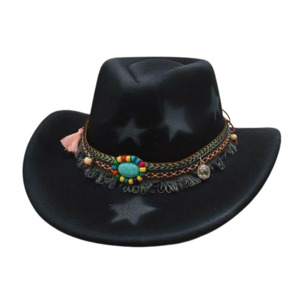 European And American Cross-Border Hot-Selling Men'S And Women'S Curled-Brimmed Jazz Hats, Tibetan Top Hats, Grassland Western Cowboy Hats, Turquoise