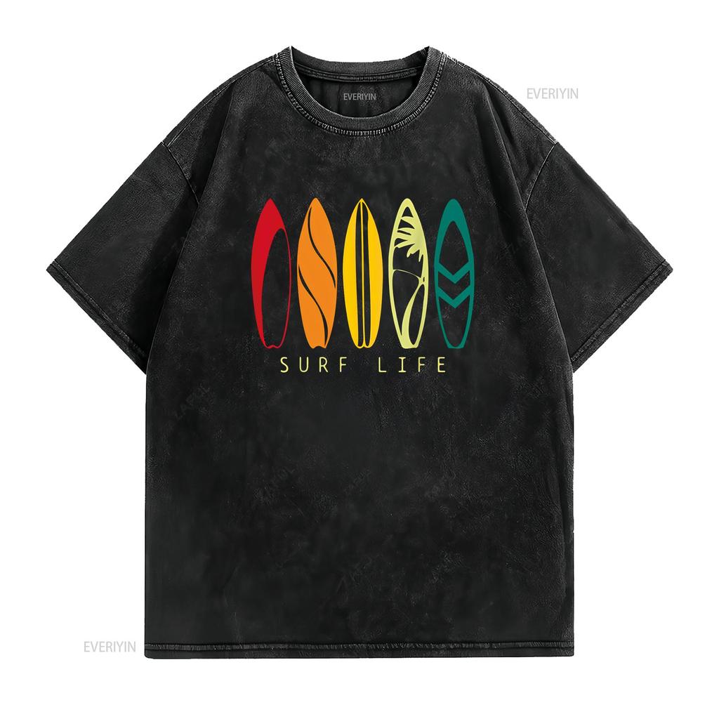 Surf Life Vintage Surfing Retro Board Surfer T Shirt vintage Washed streetwear Stretched Versatile Top For Everyday Wear homme