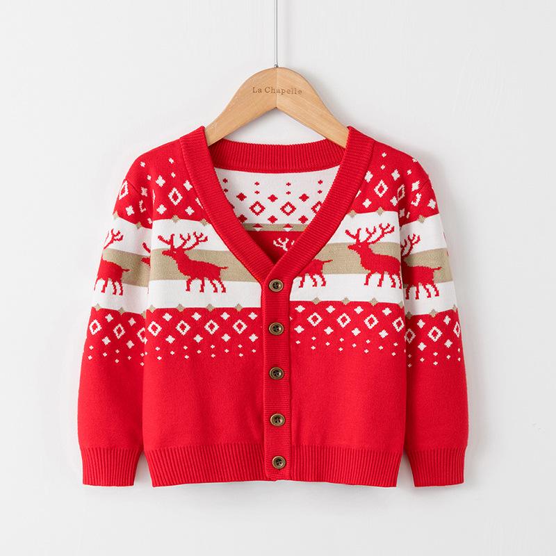 Children's Boys' Cartoon Pullover Knitwear Girls' Christmas Reindeer Sweater Young Ladies' New Year Autumn/Winter Woolen Knitwear