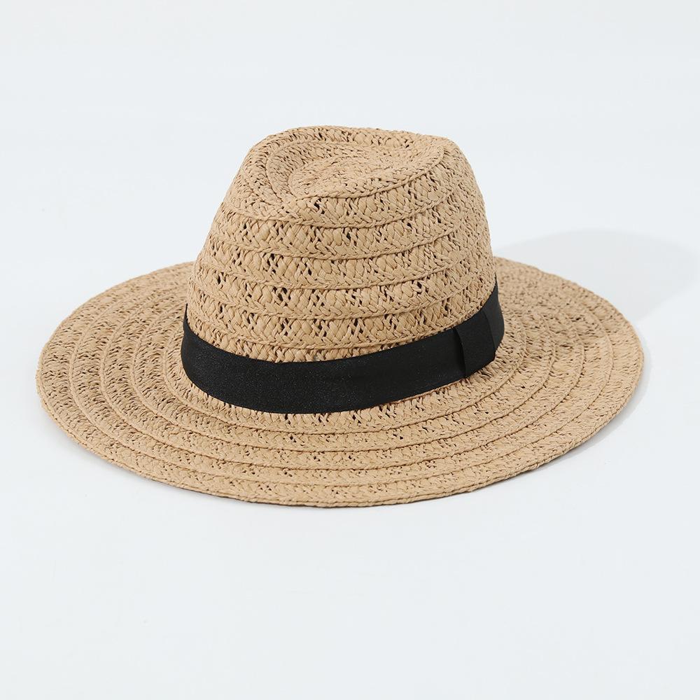 Panama Hat European and American new hollow Panama straw hat hand-woven breathable big brim sun hat classic jazz hat