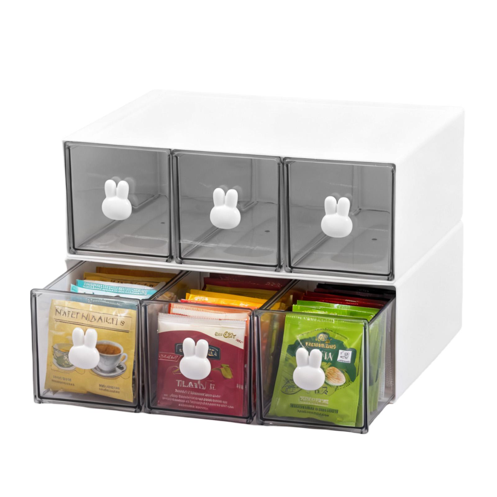 

Tea Bag Holder Plastic Tea Box with 3 Drawers Stackable Tea Bag Organizer for Countertop Holds Sugar Packets Tea Storage Box