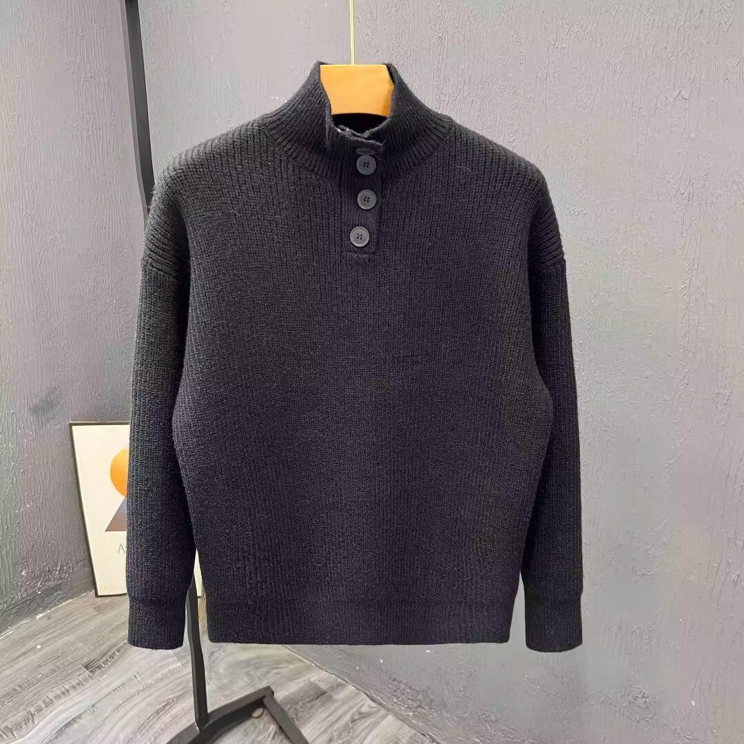 

Мужской свитер с воротником-стойкой в корейском стиле - повседневный, осенне-зимний, универсальный, с высоким воротником и длинными рукавами L чёрный