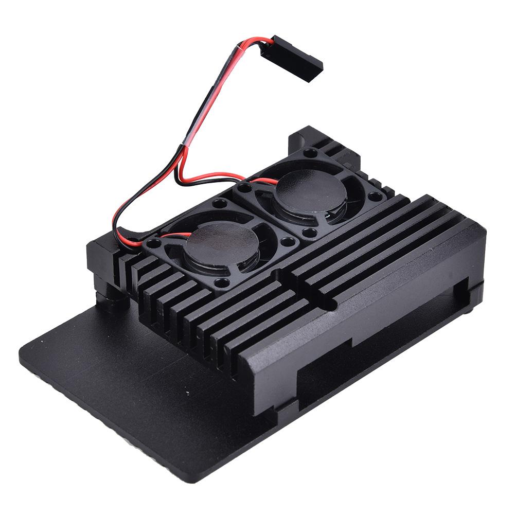For Raspberry Pi 4B Black Aluminum Alloy Protective Box Enclosure Case (with Dual Fan)