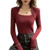 Temperament Fake Two U-Ausschnitt Slim Fit Strickpullover Basispullover für Damen