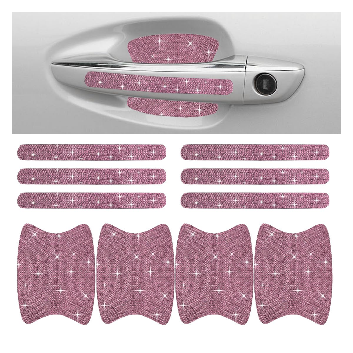 

Блестящая защита ручек дверей автомобиля - Наклейка, устойчивая к царапинам, Универсальная защитная накладка, Аксессуары для украшения автомобиля блестящими стразами для женщин (розовый) розовый