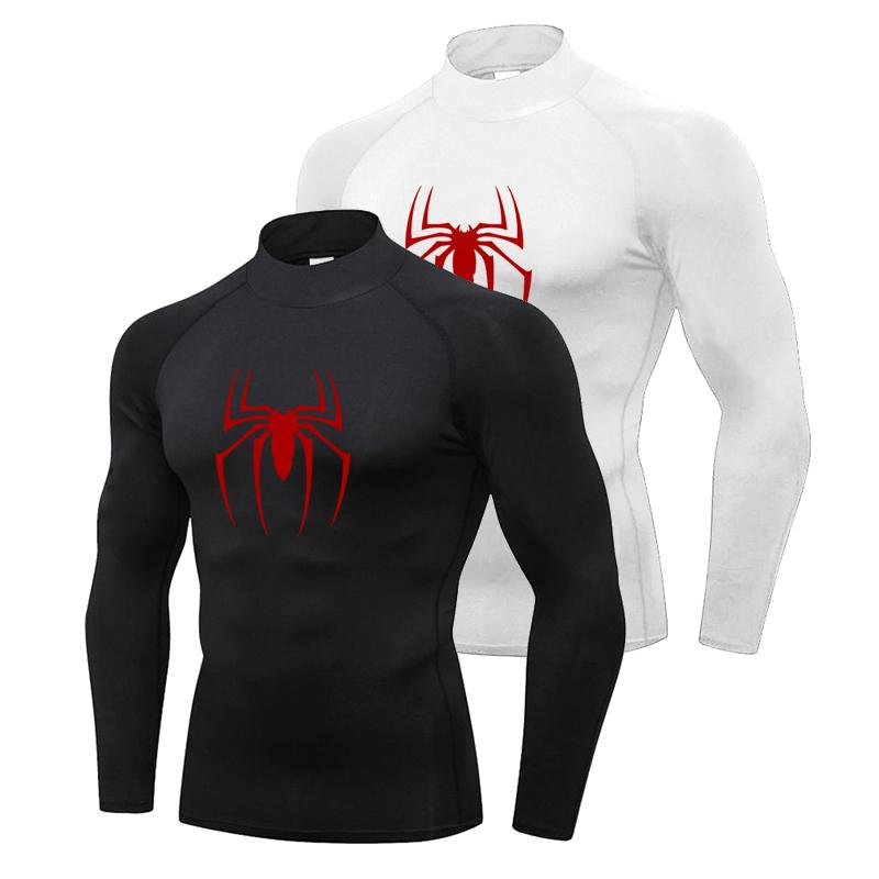 Spring Mens Compression Long Sleeve T-shirts Red Spider Fitness Sports Shirts Jogging Gym Bodybuilding Quick Dry Tight Rashgards