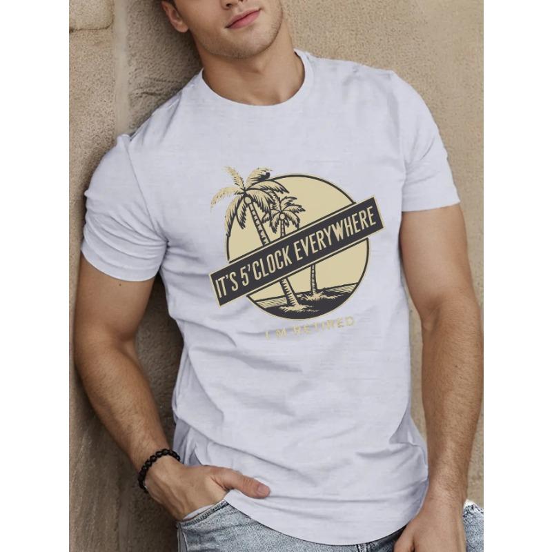 

European sizes Retired Life: 5 O Clock Everywhere Men s T-Shirt - Casual Short Sleeve, Breathable, Summer Top with Geometric Design 4XL білий