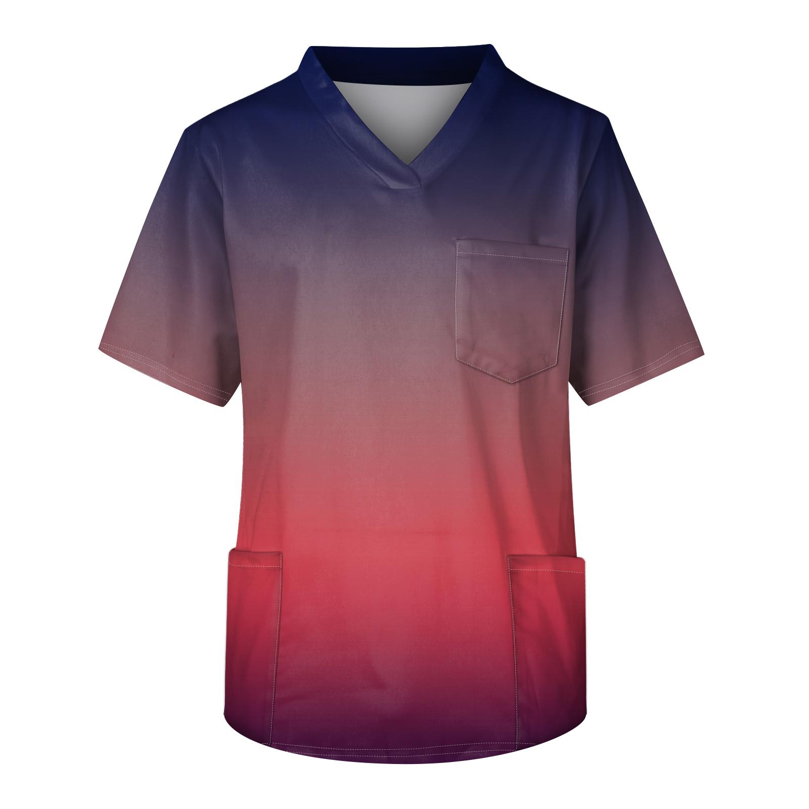 

Мужская рабочая блузка с короткими рукавами и v-образным вырезом с принтом, топ с нагрудным карманом M