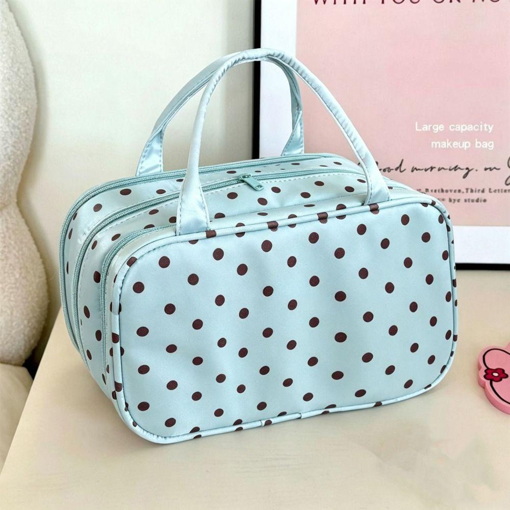 Three Layer Partition Handheld Makeup Bag Polka Dot Toiletry Bag Travel Storage Bag Business
