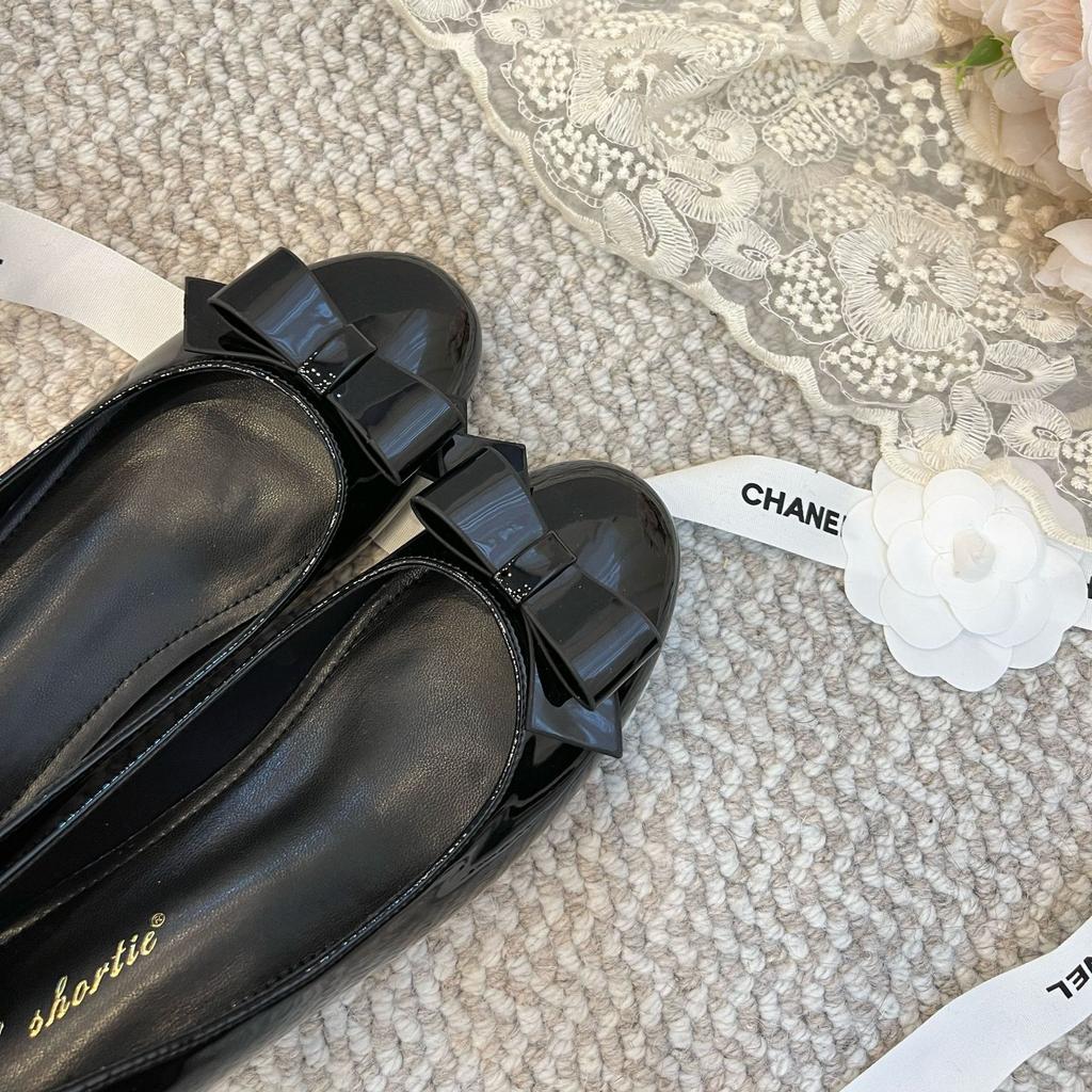 Height Increase 5cm Bow Round Head Shallow Mouth Single Shoes Women's 2025 Spring New Fairy Wind Patent Leather One-pedal Soft-soled Shoes