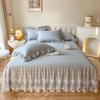 Pure Cotton Lace Trim Bedspread - Modern Minimalist Skirt Style Mattress Protector