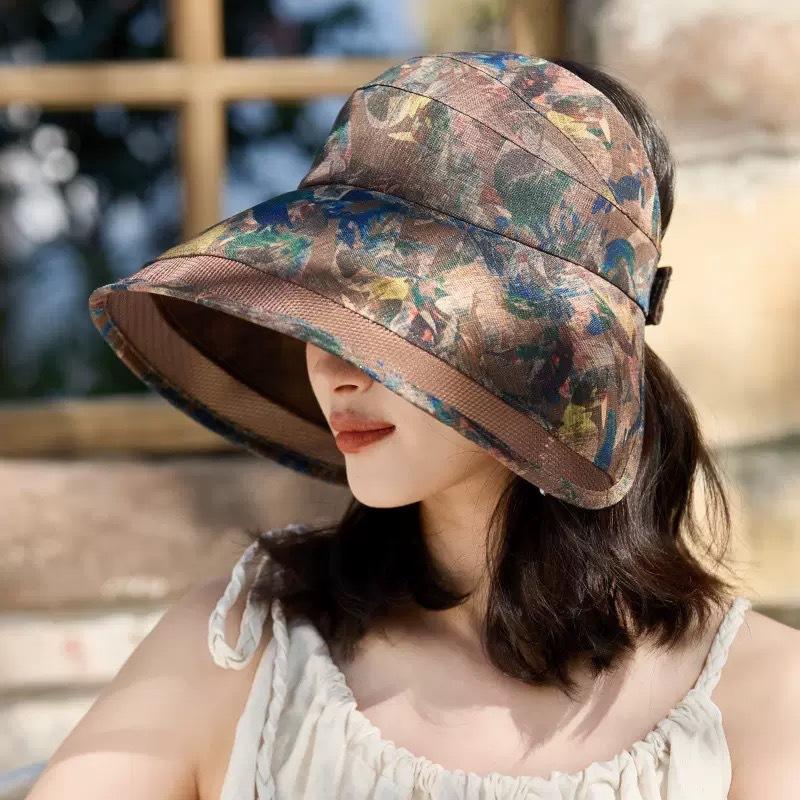 Empty Top Hat, South Korea, New Style, Female, Outdoor Breathable, UV Resistant, Large Brimmed Sun Hat, Leaf Flower Cloth Sun Hat