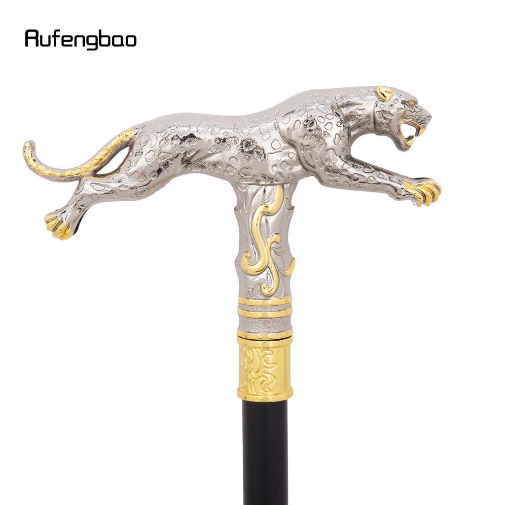 Zlatobílý běžící levhart s ocasem Hůlka Dekorativní Cosplay Párty Módní hůlka Halloween Berla Hůlka 94cm