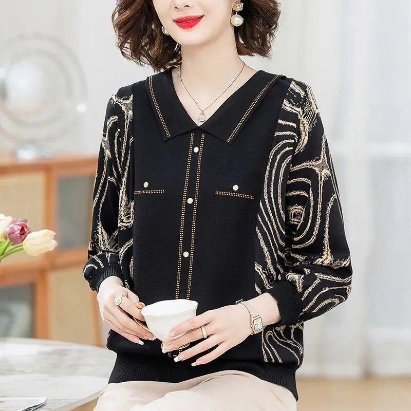 Mom Spring Autumn New Long Sleeved T-shirt Women Fashion Mesh Sleeved Chiffon Shirt Ice Silk Thin Bottoming Shirt XL-5XL