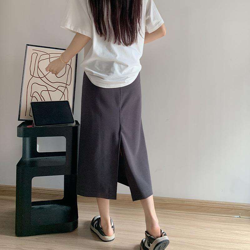 

Юбка А-силуэта с завышенной талией, стройнящая: Женский костюм Весна/Лето 2025 с разрезом, средней длины Medium серый