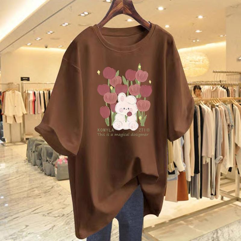 

Printed loose casual short-sleeved t-shirt women s summer crew neck top new niche bottoming shirt XXXL