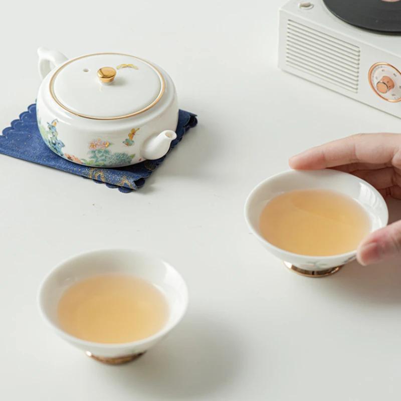 One Pot Two Cups Kung Fu Tea Set Portable Camping Travelling Tea Set Outdoor Ceramic Tea Cup Set White Porcelain Snap Cups