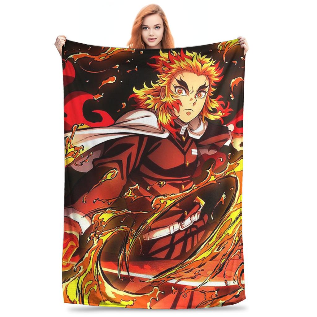 Demon Slayer Flame Hashira Kyojuro Rengoku Anime Blankets Flannel Throw Blanket for Couch Bedding Outdoor Throws Bedspread Quilt