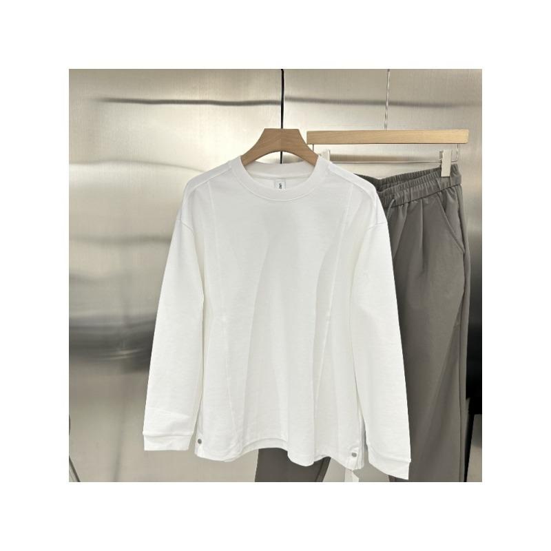 Men's White Crew Neck Oversized Long Sleeve T-Shirt Casual Streetwear Top
