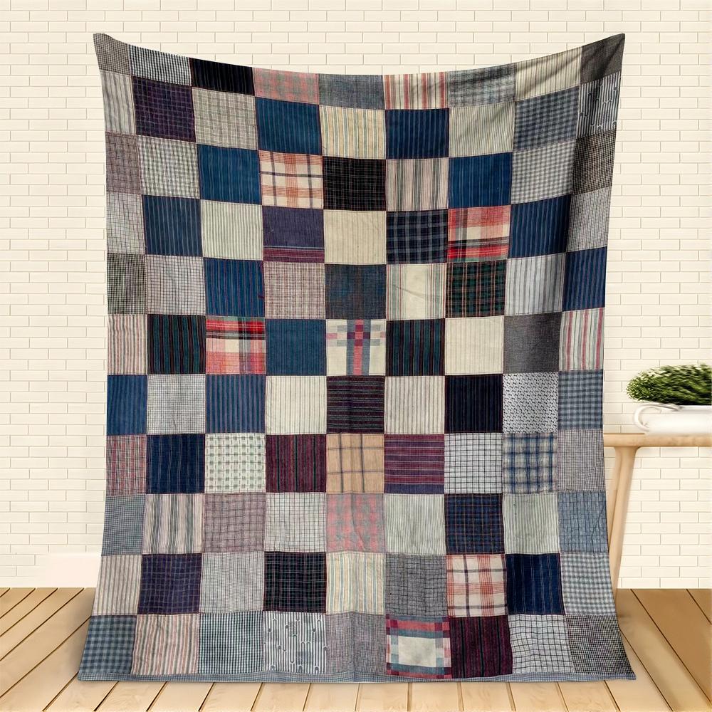 Vintage karierte Patchwork-Flaneldecke, Retro-Karomuster-Überwurf, Weich und gemütlich für rustikale Wohnkultur, Warmes Sofa-Couch-Geschenk