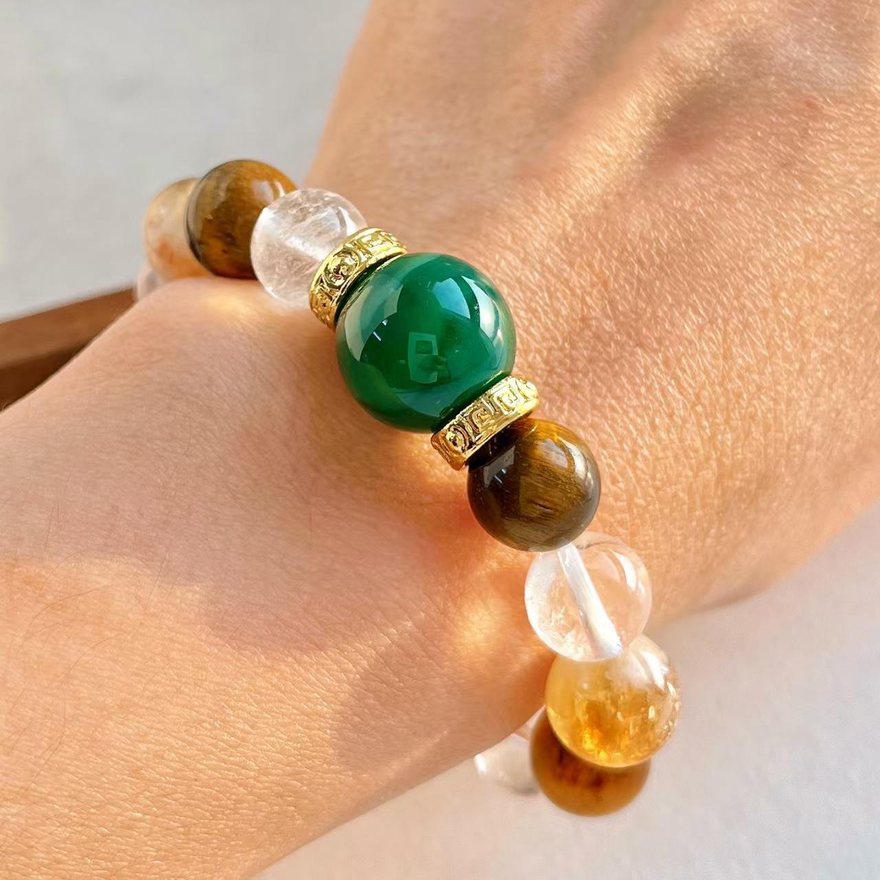 Large Particle Natural Tiger S Eye, Chalcedony, Citrine, White Crystal, Duobao Bracelet, Bracelet.