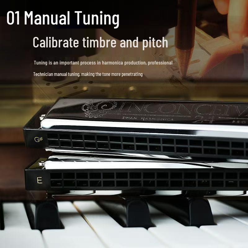 Swan 24-Hole Harmonica Set: 7-Piece and 12-Piece Options, ABCDEFG Keys, for Students and Adults, Beginner Wind Instrument.