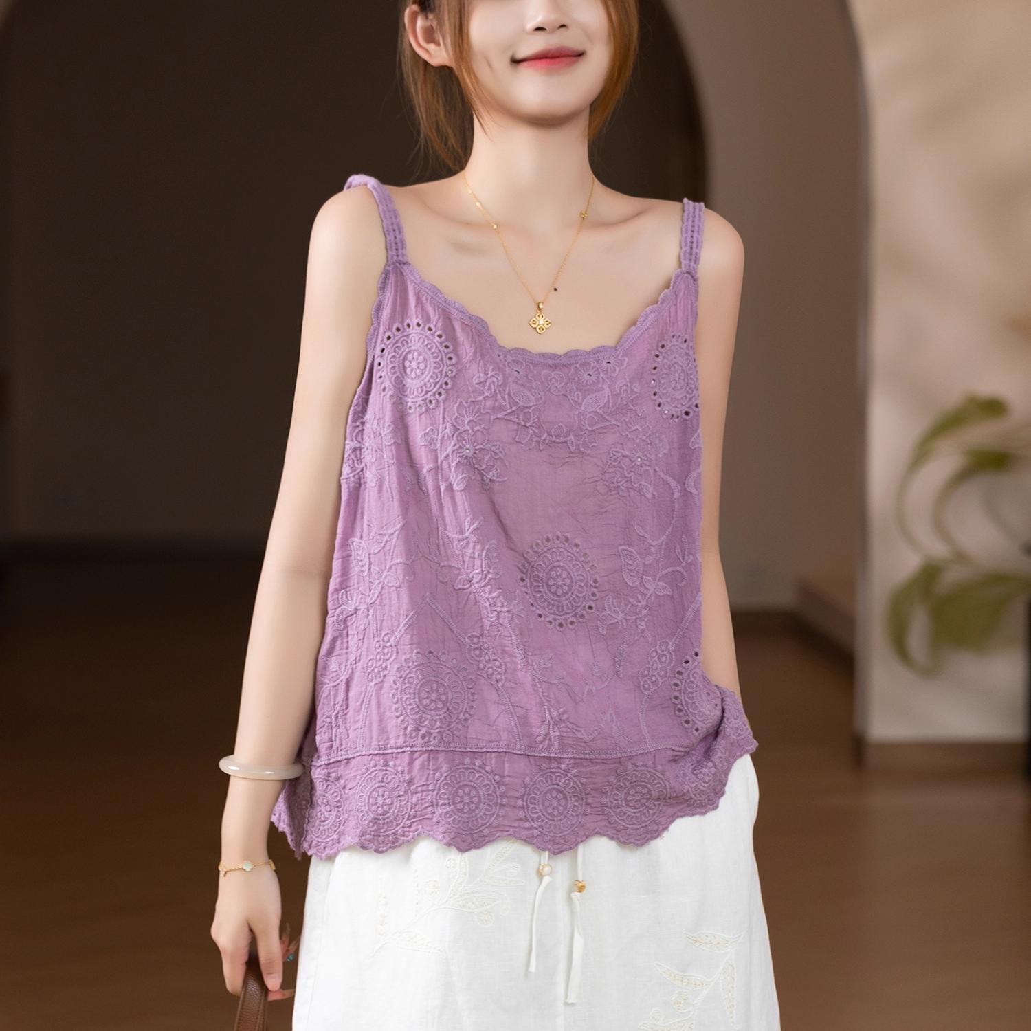 

DIMANAF 2025 New Summer Vest T-Shirt Women Basic Lace Sleeveless Hollow Style Tops Loose One Size