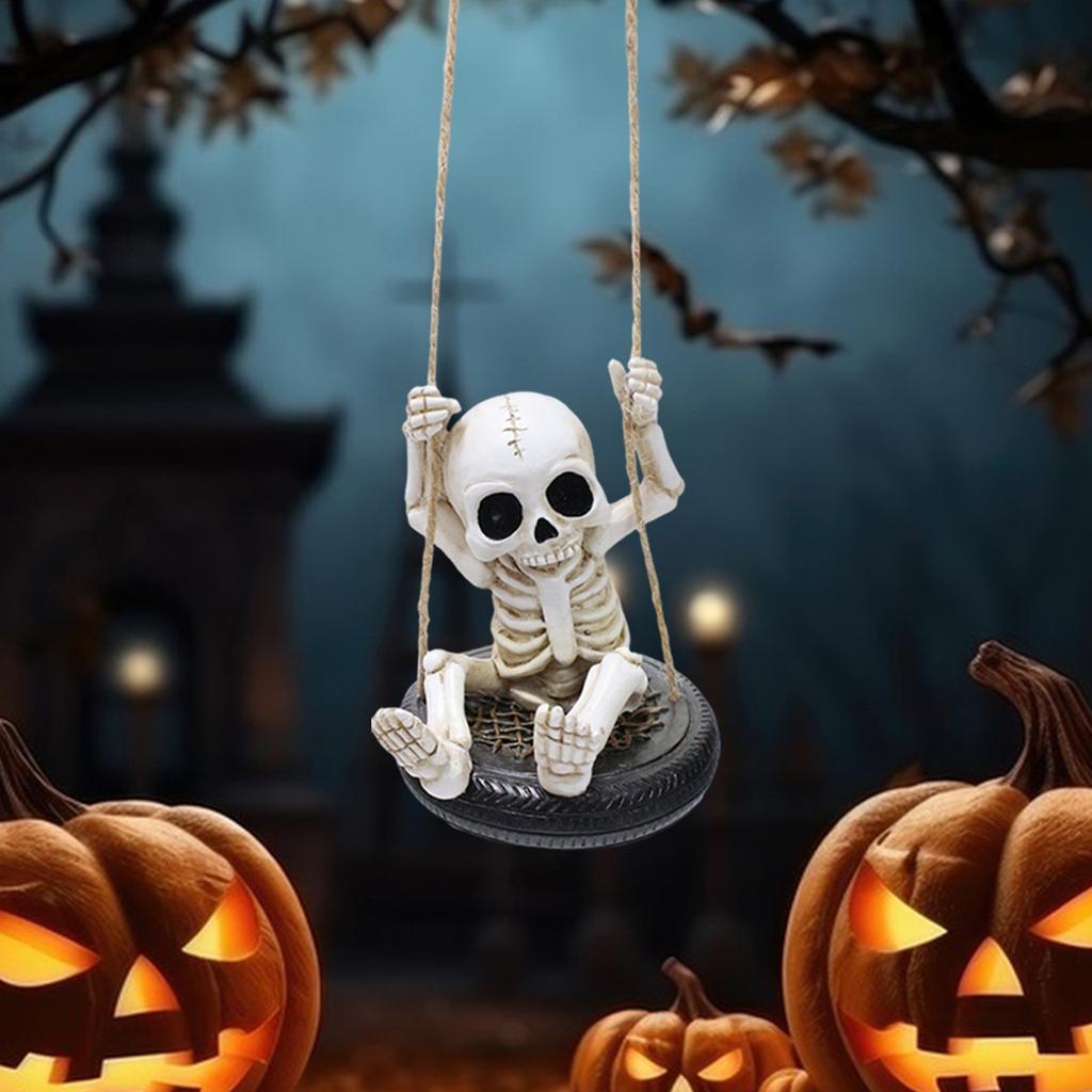Halloween Resin Skeleton Swing Ornament - Animated Skeleton With Figure, Hanging Decor For Tree Wall Garden - Spooky Fun Festival Decor Prop