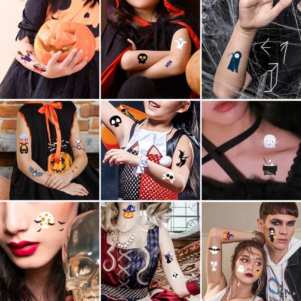 10 autocollants tatouage citrouilles d'Halloween, lumineux, temporaires et imperméables, pour le visage et le corps, accessoires pour les fêtes d'Halloween des enfants.