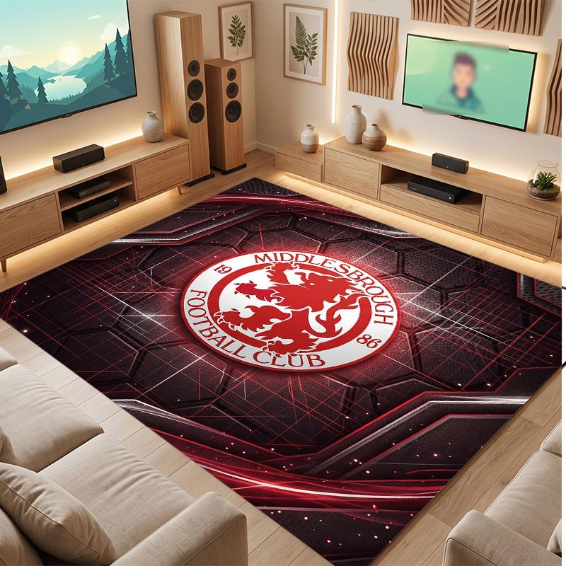 Tappeto in Velluto di Cristallo con Stampa del Middlesbrough Football Club, Comodo Assorbente d'Acqua Antiscivolo Tappeto per Pavimenti Interni
