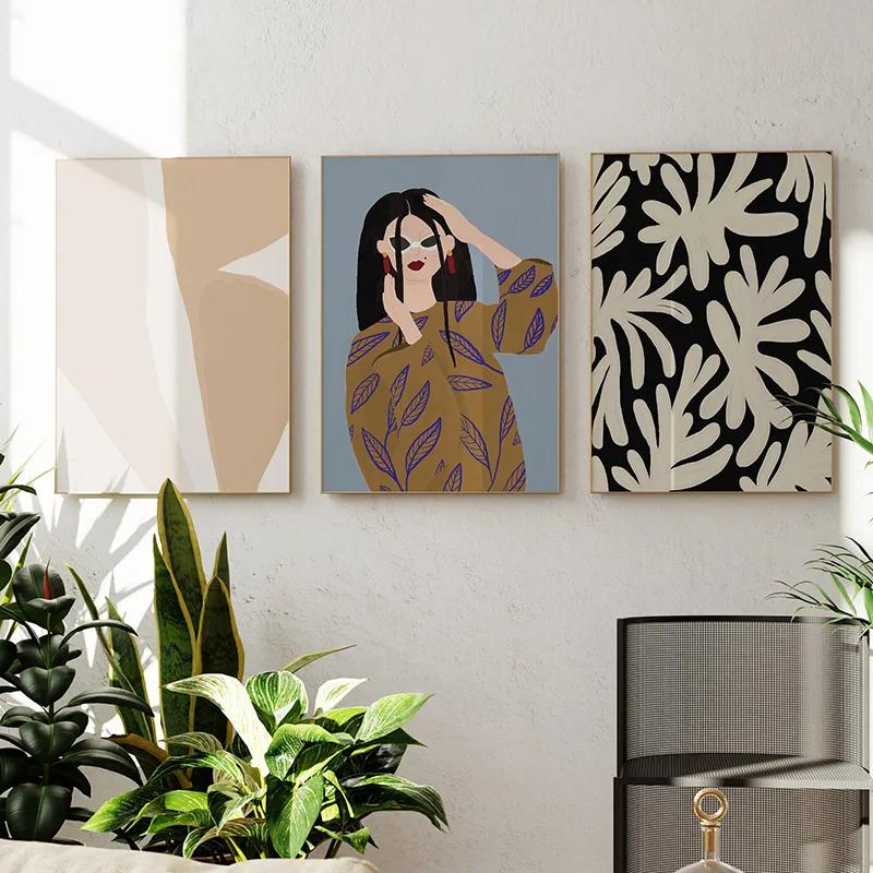 Abstrakte Minimalistische Mode Sexy Mädchen Kaffee Blume Wand Kunst Leinwand Malerei Linie Poster Und Druck Wohnzimmer Hause Dekoration