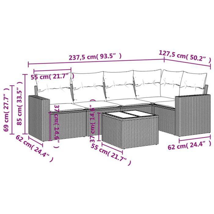 VidaXL Salon de Jardin avec Coussins 6 pcs, Canapés avec Pieds Réglables, Ensemble de Meubles d'Extérieur Patio Terrasse, 3251279
