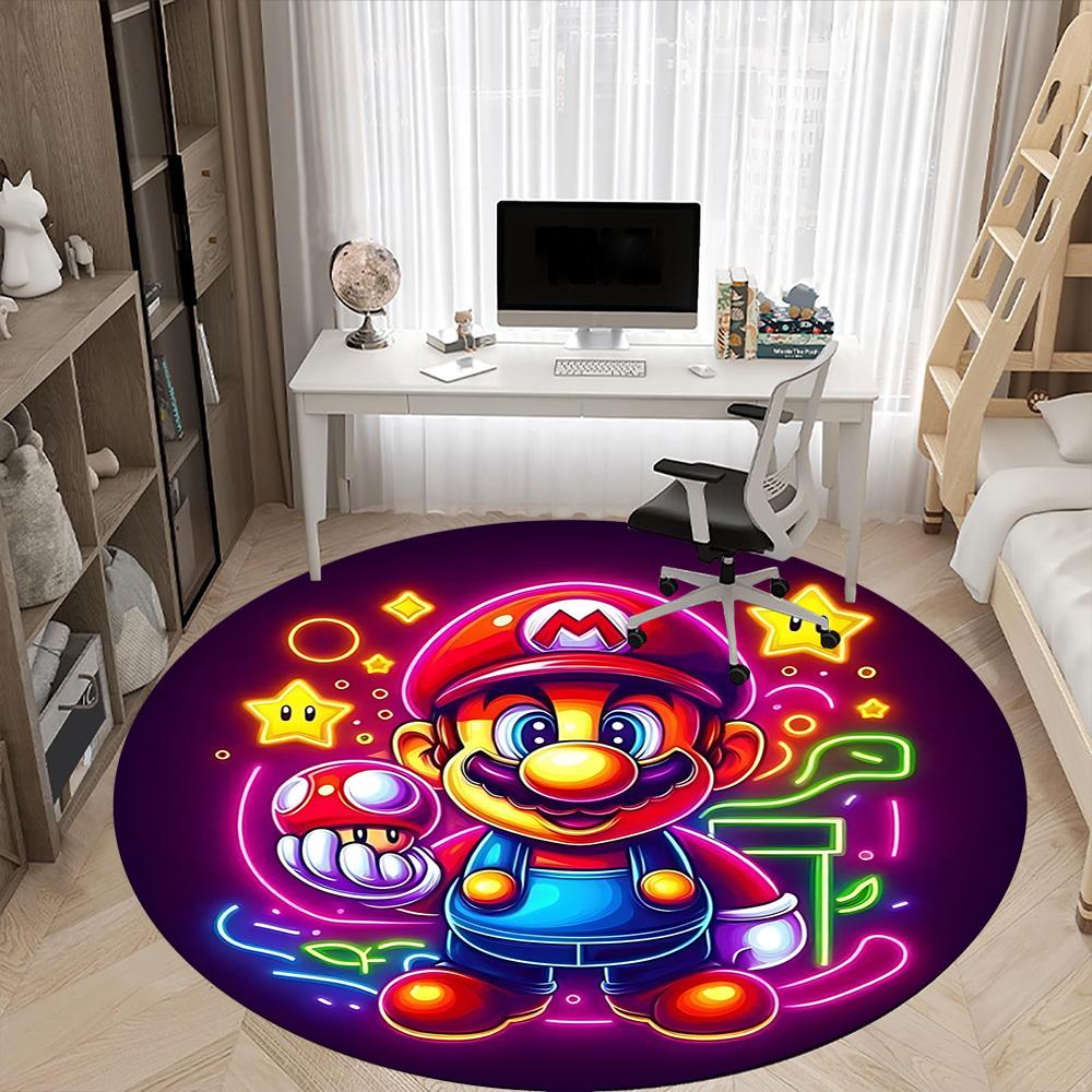 1pc Mario Neon Office Round Area Rug, Indoor Mat Suitable For Office,Bedroom Living Room Home Decor, Room Deco A0926185
