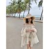 One-word Shoulder Bow Yarn Long-sleeved Top Women's Knee Sweet Wind Bow Chiffon Wrinkled Backless