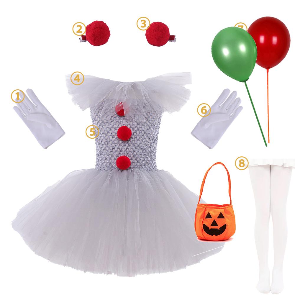 Halloween Clownjurk Kinderen Horrorfilm Cosplay Kostuum Set voor Meisjes Carnavalsfeest Feest Verkleedkleding Clowns 3-10 Jaar 8-9Y (Size 140cm) gray