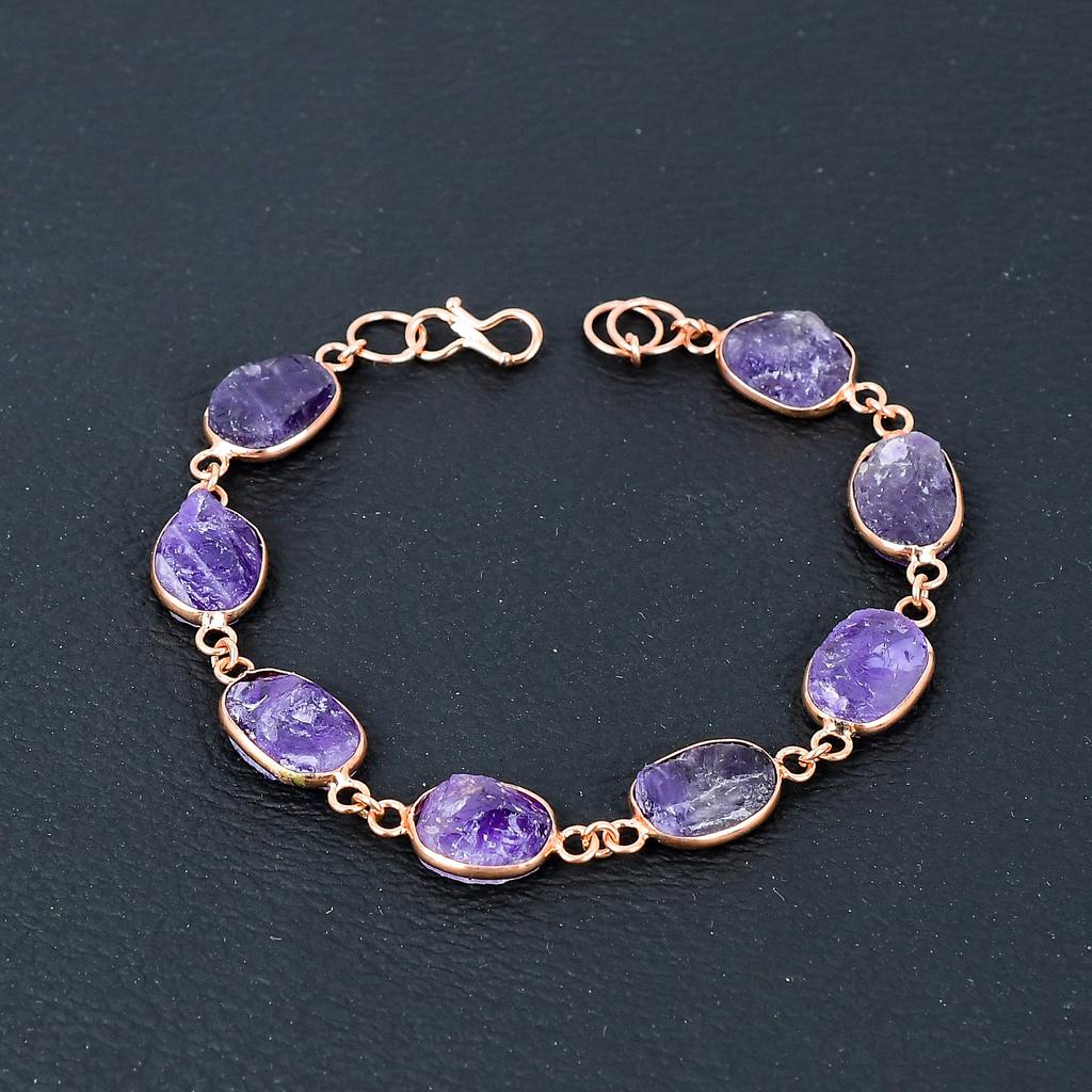 Ruff Ametist Handgjorda Kopparsmycken Armband 7-8" U6Y53