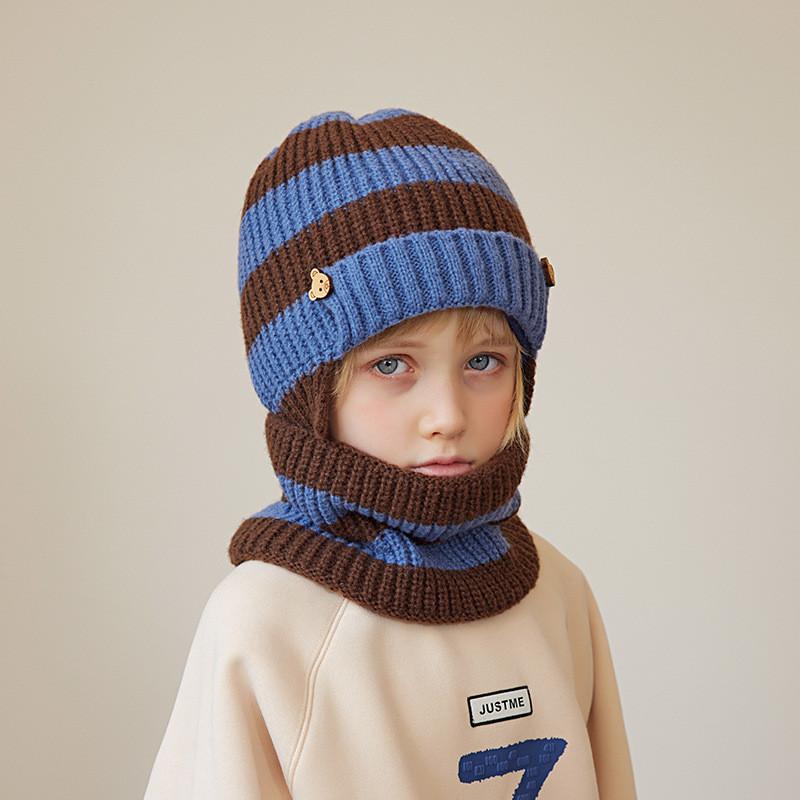 Kids Knitted Hat And Scarf Set With Windproof Warmth For Winter Outdoor Play CoffeeBlue