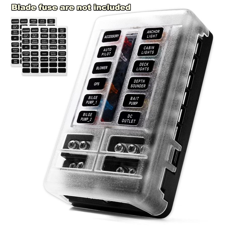 1Pc Universal 12-Way Blade Fuse Box Block Holder Indicator Led For Auto Car Boat