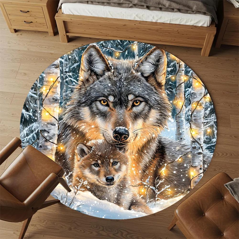 1PC Wolf Snowy Forest Office Round Area Rug, Under Office Chairs Bedroom Living Room Home Decor,Carpet for Office, -1110202