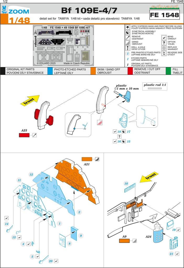 Eduard Zoom Ätzteile Kunststoffmodellbausatz Teile EDUFE1548 1/48 Bf109E-4/7 (für Tamiya) (Flugzeug)