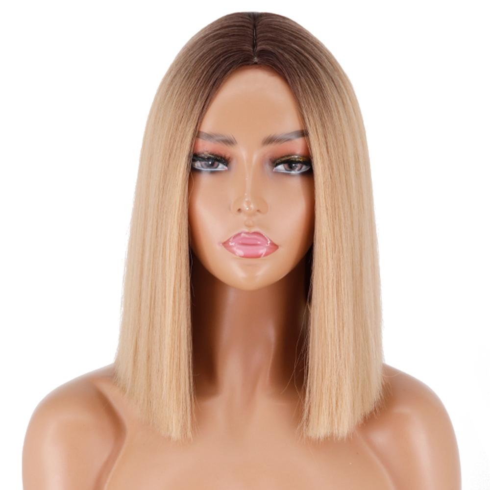 WERD Short Bobo Wig Synthetic Wigs for Women Golden Orange Straight Ombre Heat Resistant Lolita Cosplay Party Hair